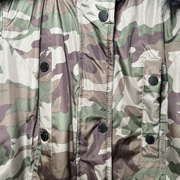 Steve Madden Puffer Parka Jacket Coat Womens Size Small Green Camo Faux Fur Hood - Picture 5 of 14